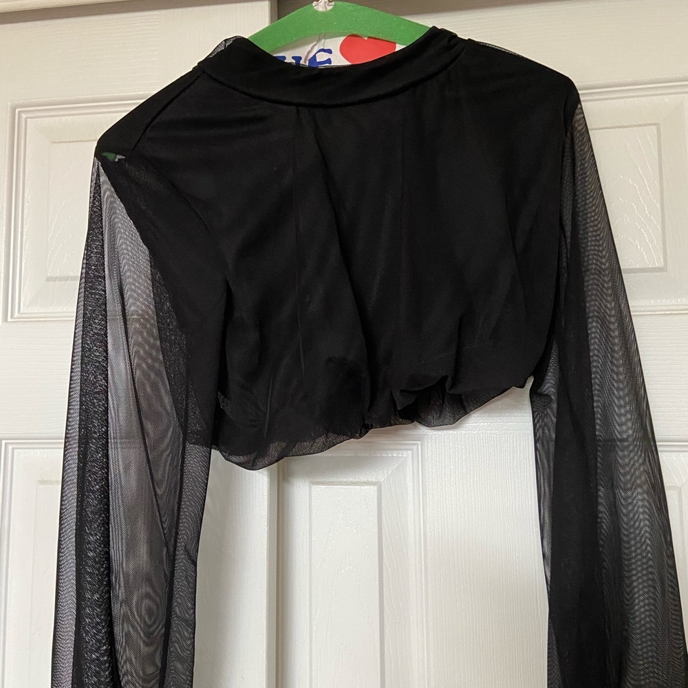 High neck Black crop with sheer sleeves never worn
